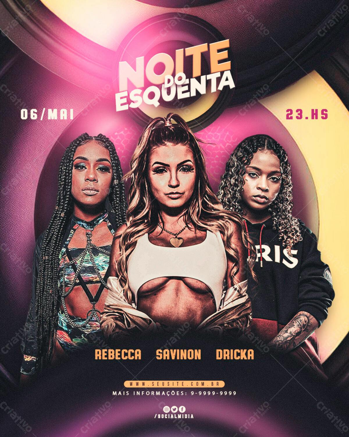 Flyer para Festa com Rebecca, Savinon e Dricka PSD Editável