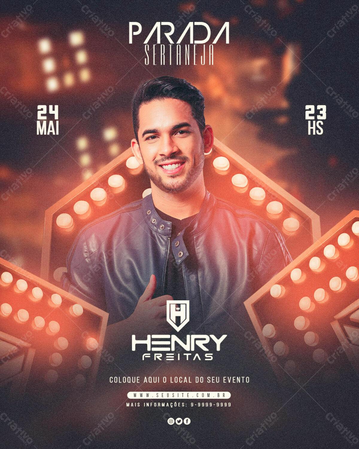 Flyer para Parada Sertaneja com Henry Freitas PSD Editável