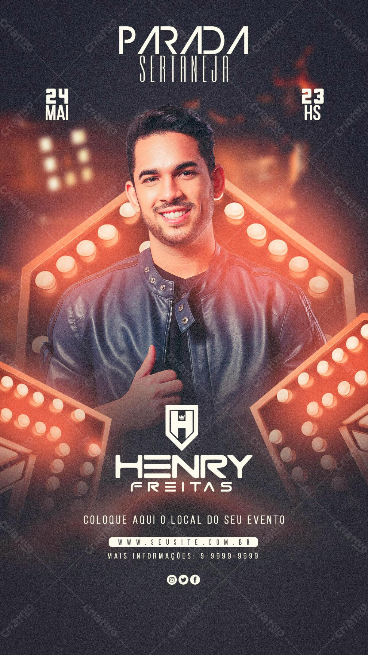 Flyer para Festa Sertaneja com Henry Freitas PSD Editável