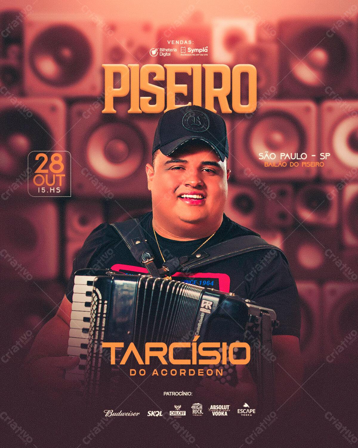 Flyer Baile do Piseiro com Tarcísio do Acordeon PSD Editável