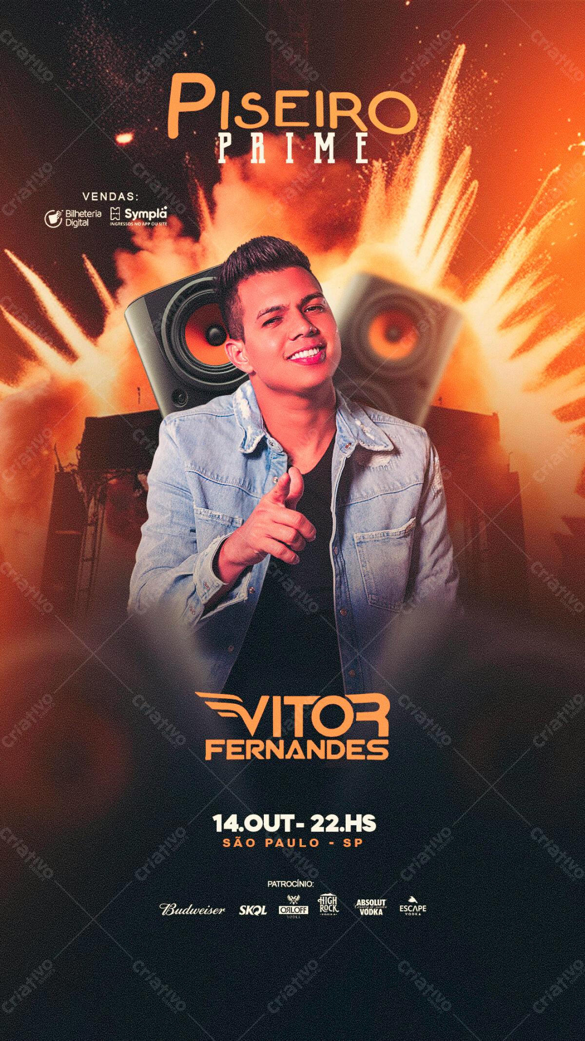 Flyer Piseiro Prime com Vitor Fernandes PSD Editável
