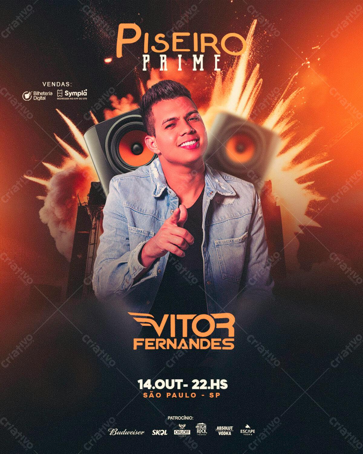 Flyer para Show do Vitor Fernandes - Piseiro Prime PSD Editável
