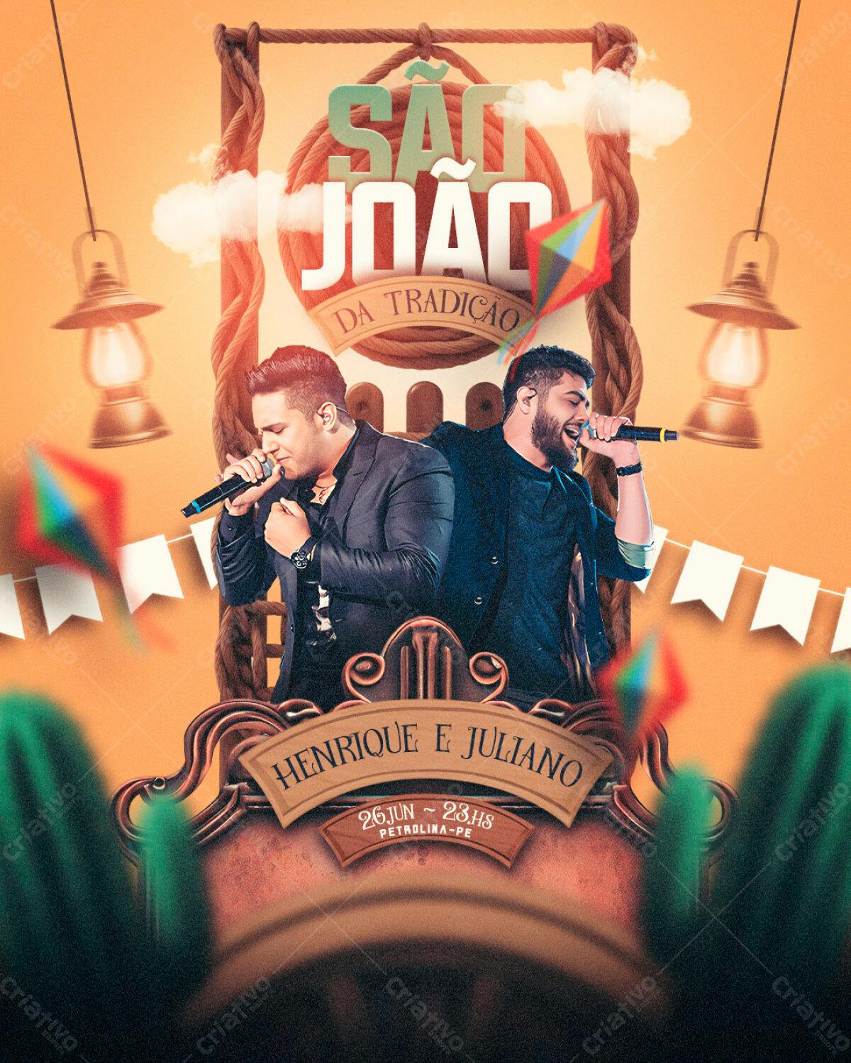 Flyer para Festa Junina com Henrique e Juliano PSD Editável