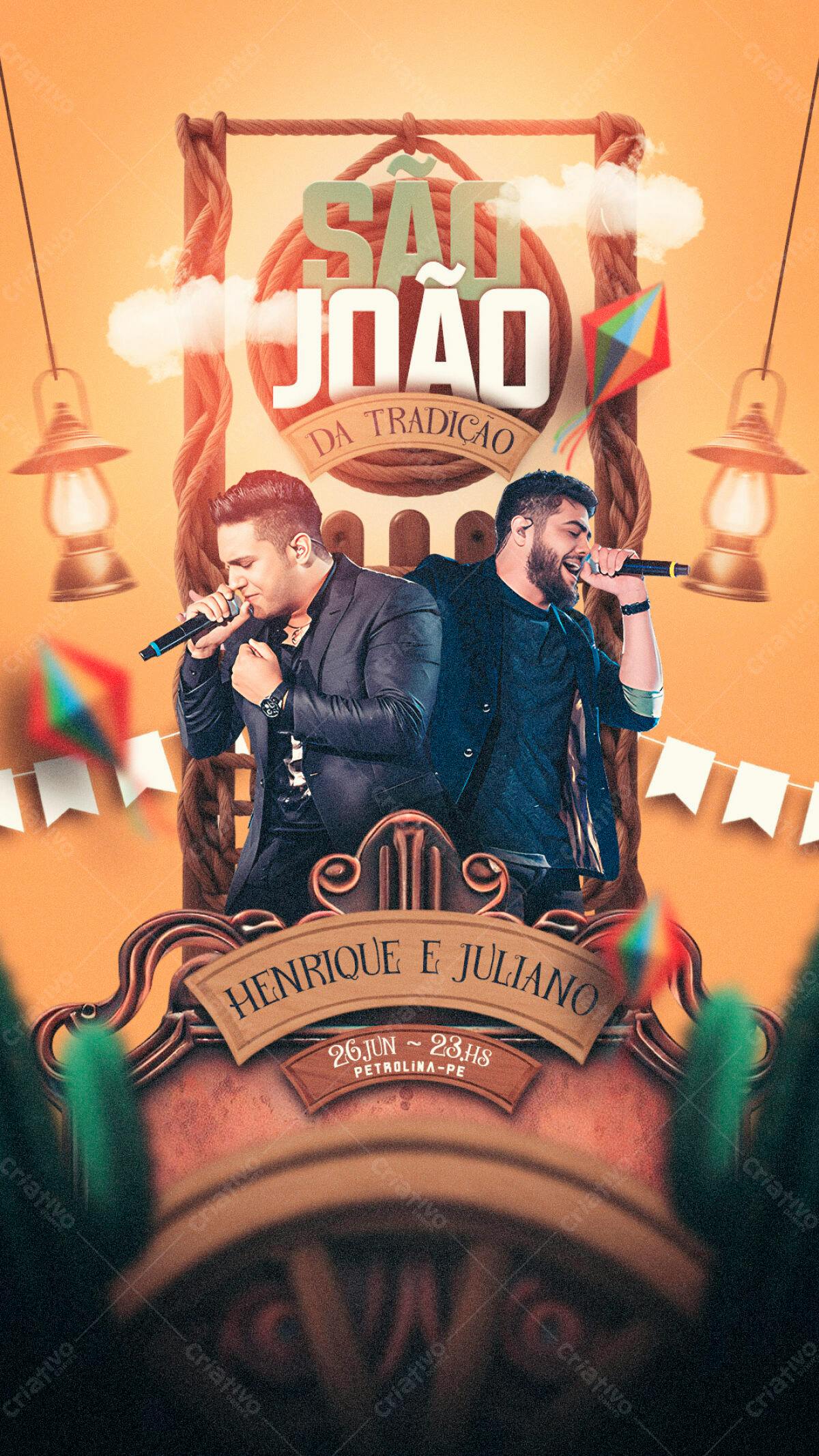 Flyer Festa Junina Henrique e Juliano PSD Editável