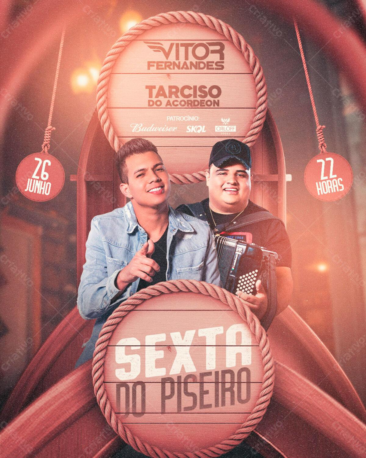 Flyer Festa Sertaneja com Vitor Fernandes e Tarcísio do Acordeon PSD Editável