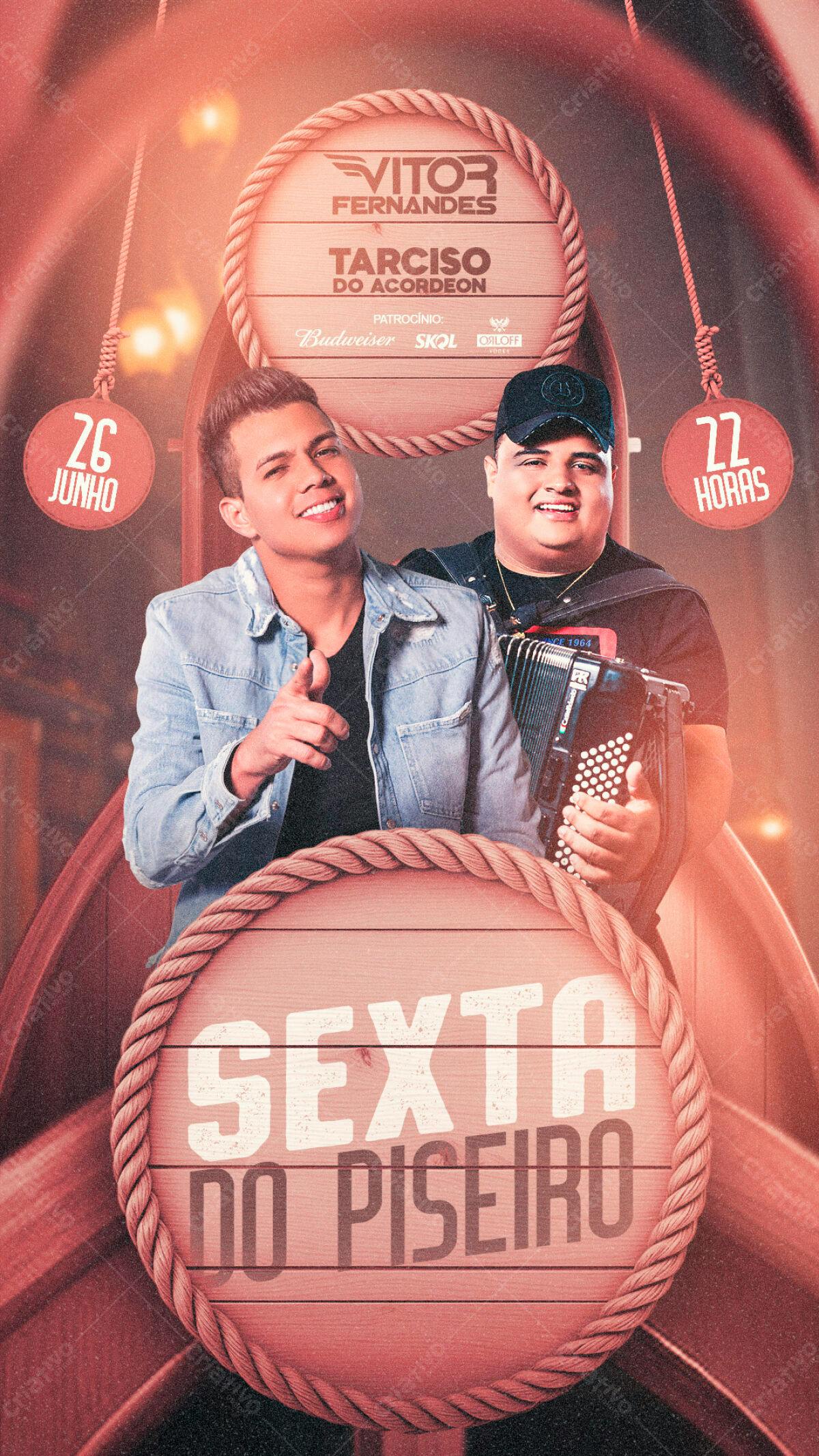 Flyer Festa Sertaneja com Vitor Fernandes e Tarcísio do Acordeon PSD Editável