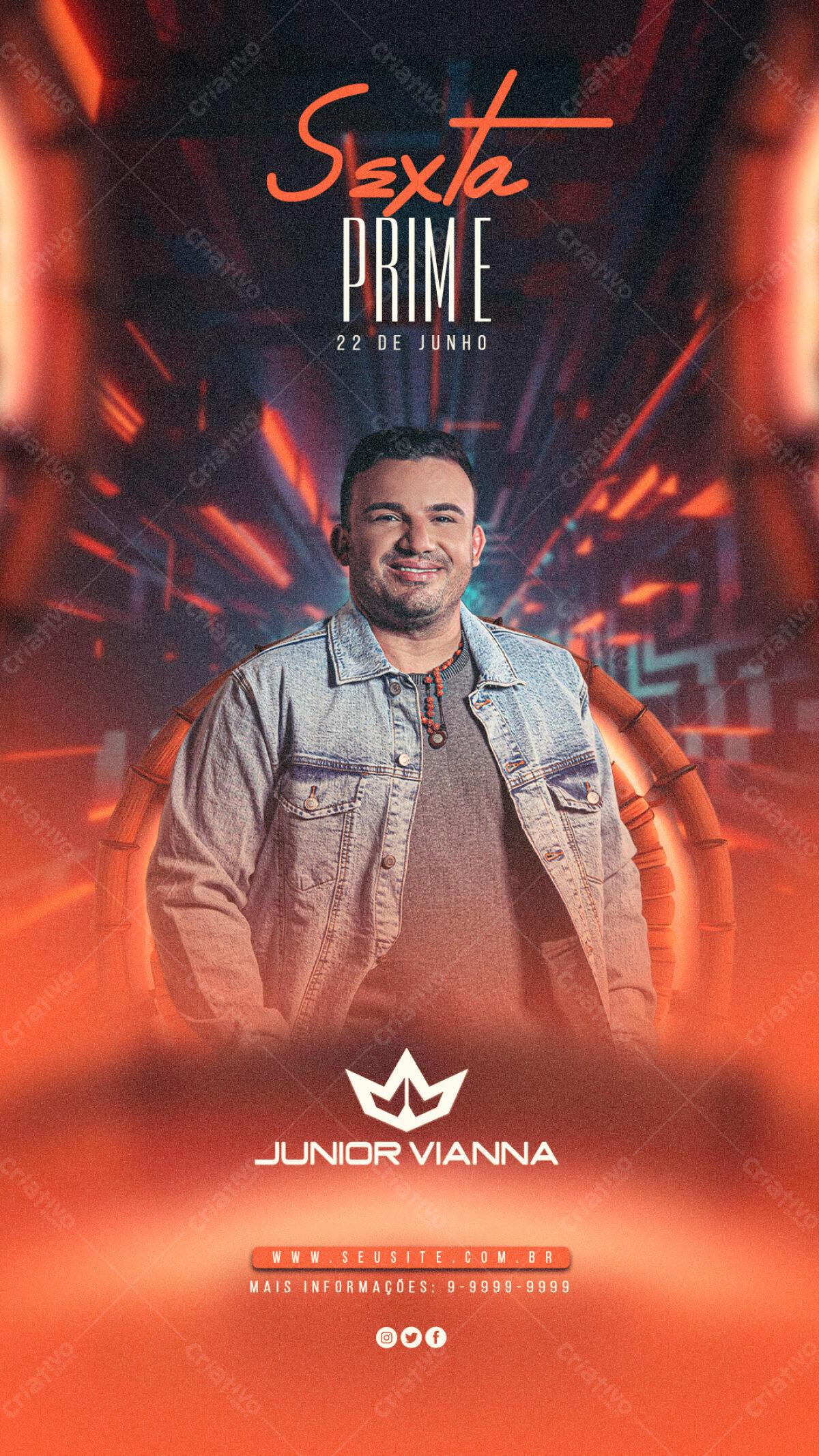 Flyer para Festa Sexta Prime com Junior Vianna PSD Editável