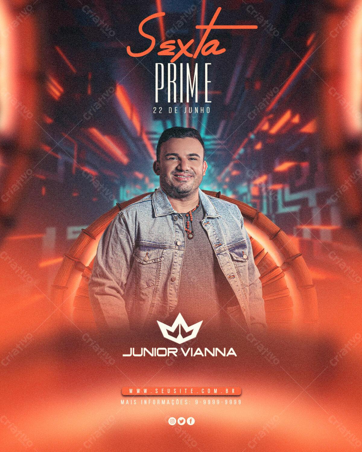 Flyer para Festa Sexta Prime com Junior Vianna PSD Editável