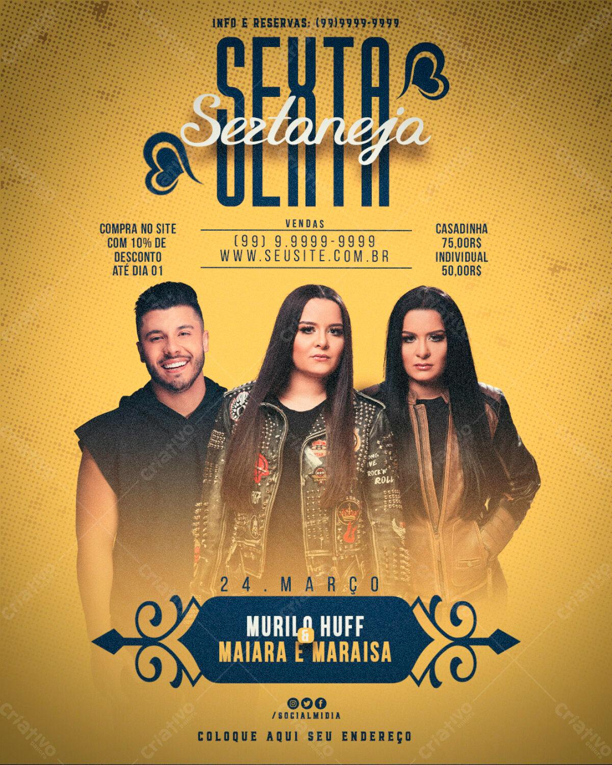 Flyer Festa Sertaneja com Murilo Huff e Maiara e Maraisa PSD Editável