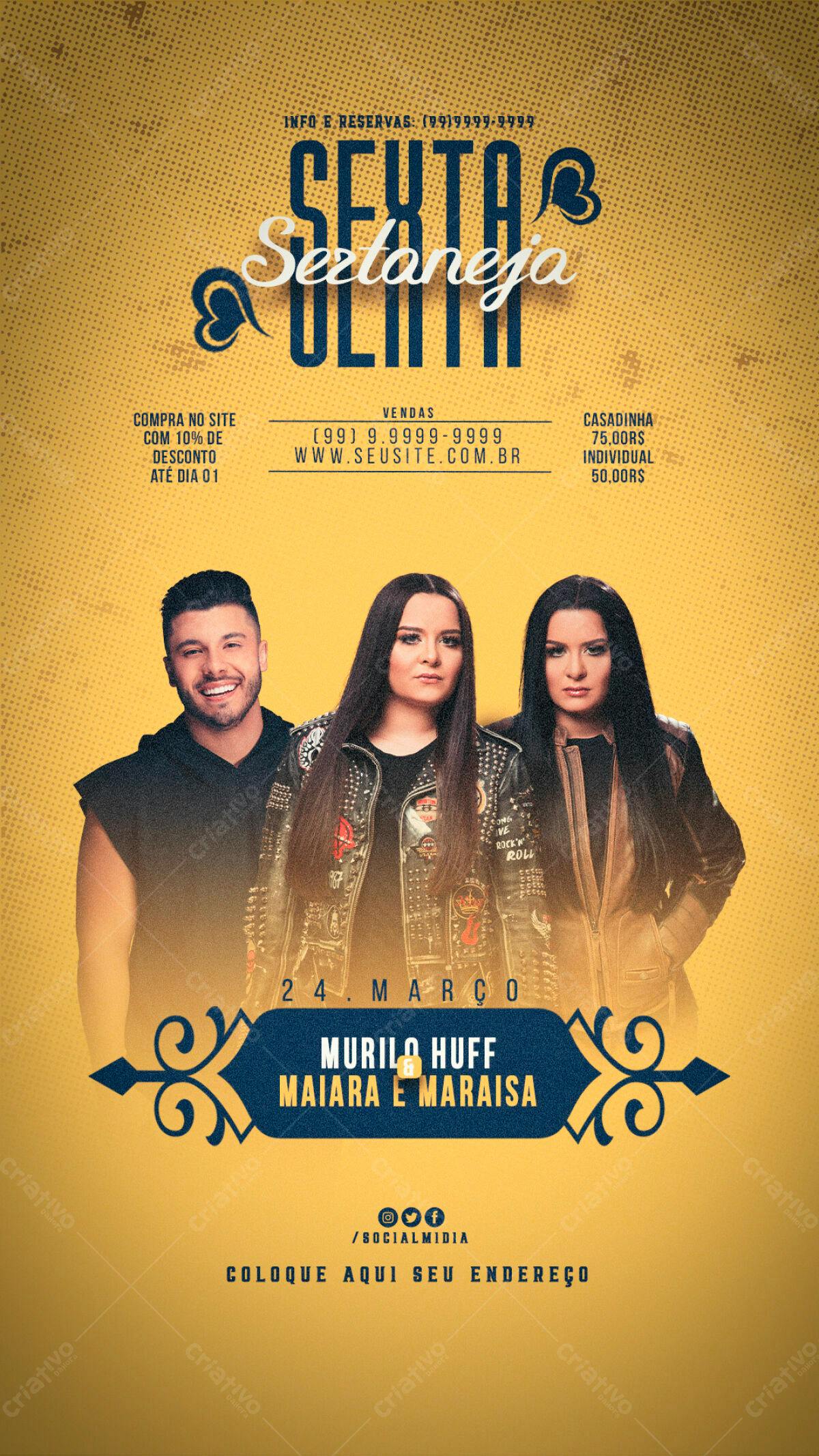 Flyer para Show Sertanejo com Murilo Huff, Maiara e Maraisa PSD Editável