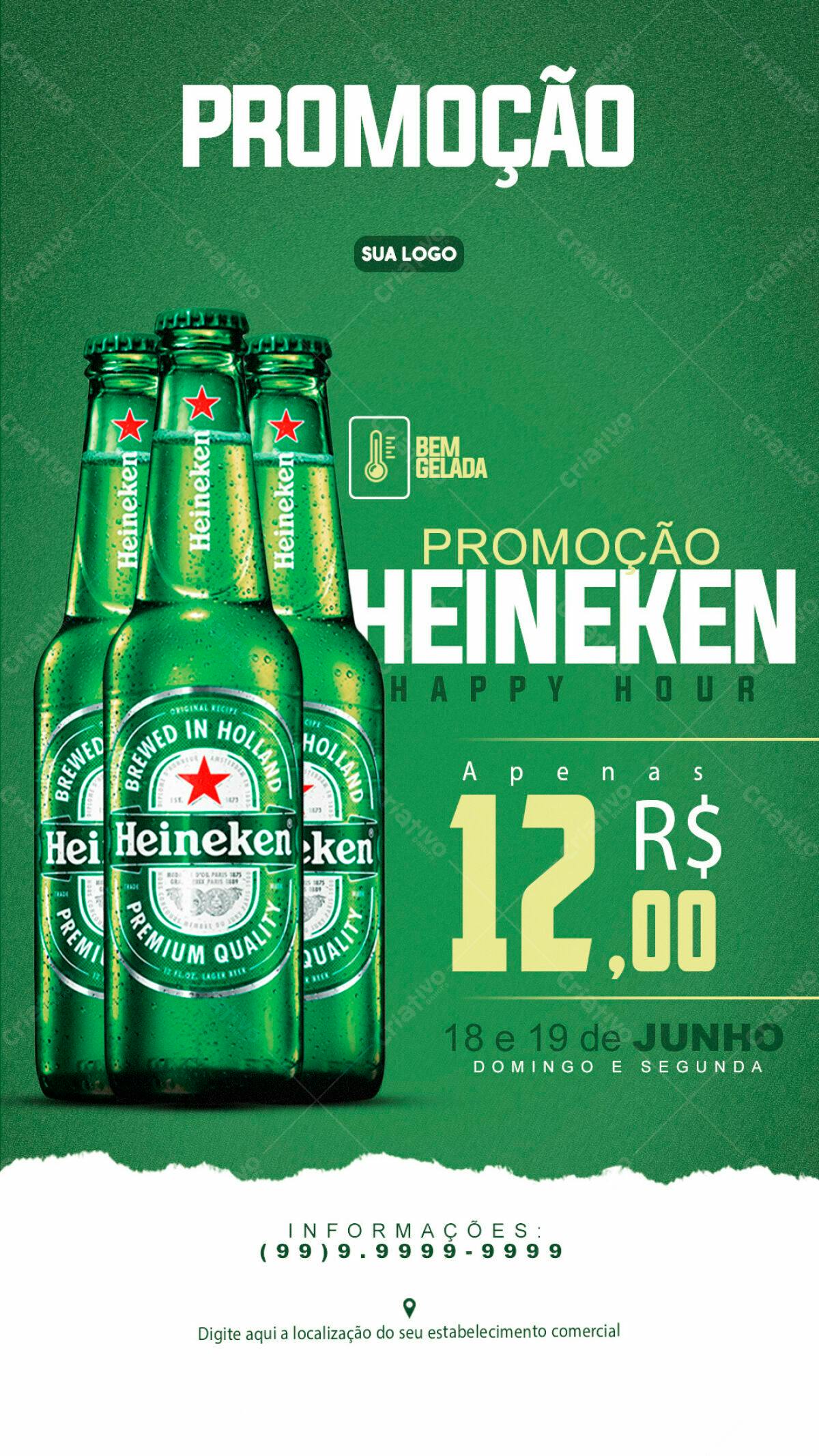 Flyer Heineken Happy Hour PSD Editável