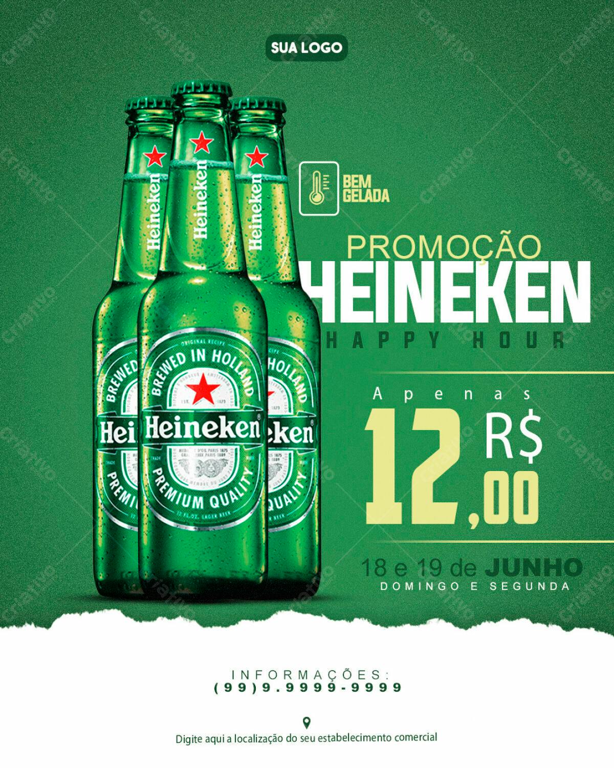 Flyer Heineken Happy Hour PSD Editável