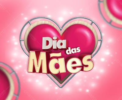Selo 3D Dia Das Mães, Coração Em Homenagem A Mamães