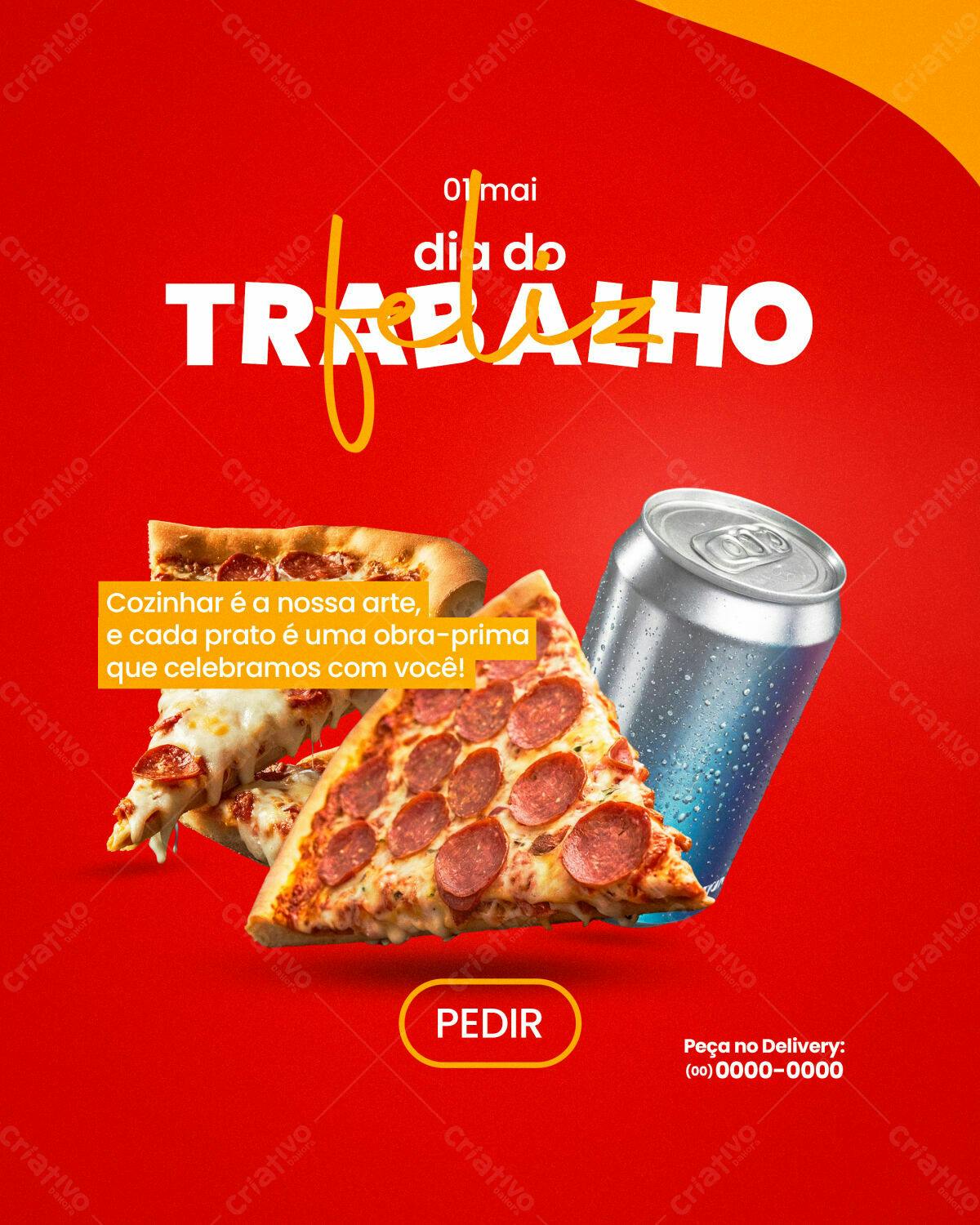 Flyer Dia do Trabalho com Pizza e Refrigerante PSD Editável