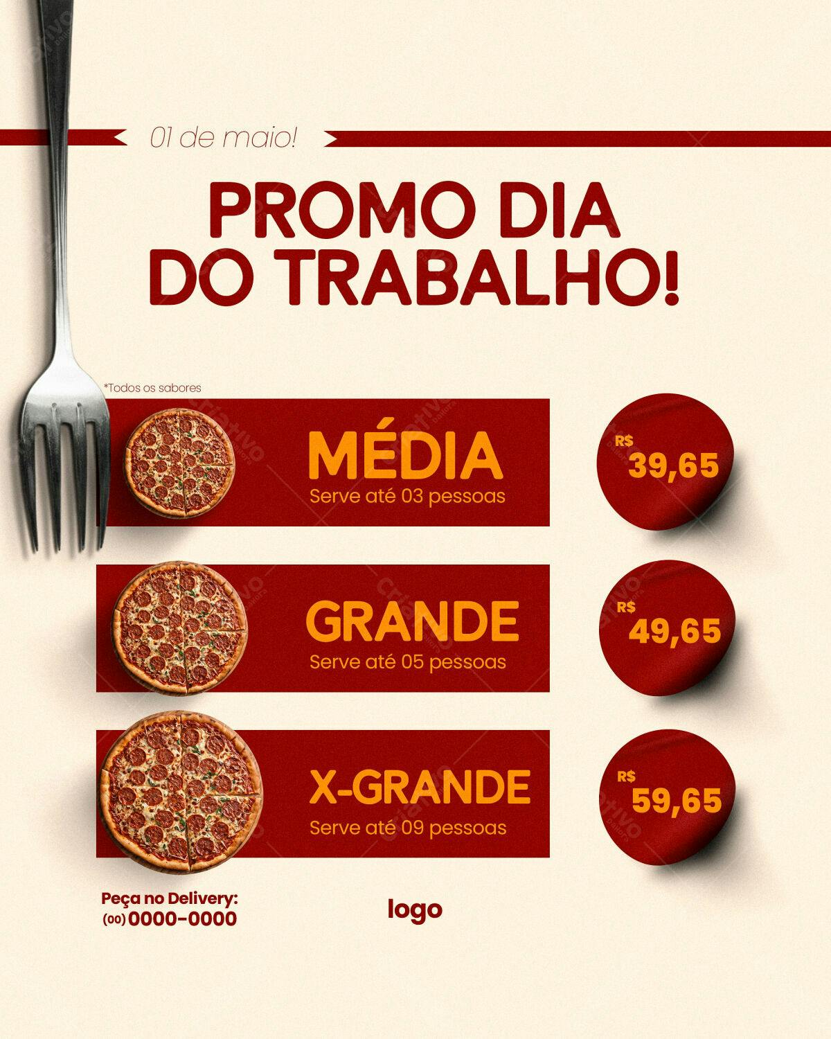Flyer Promoção Dia do Trabalho Pizza PSD Editável