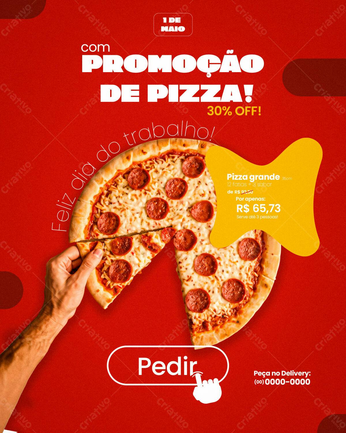 Flyer Promoção Pizza Dia do Trabalho PSD Editável