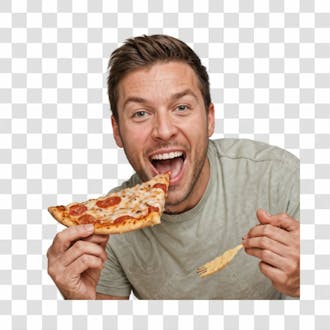 Homem comendo pizza png transparente