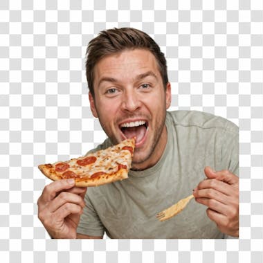 Homem comendo pizza png transparente