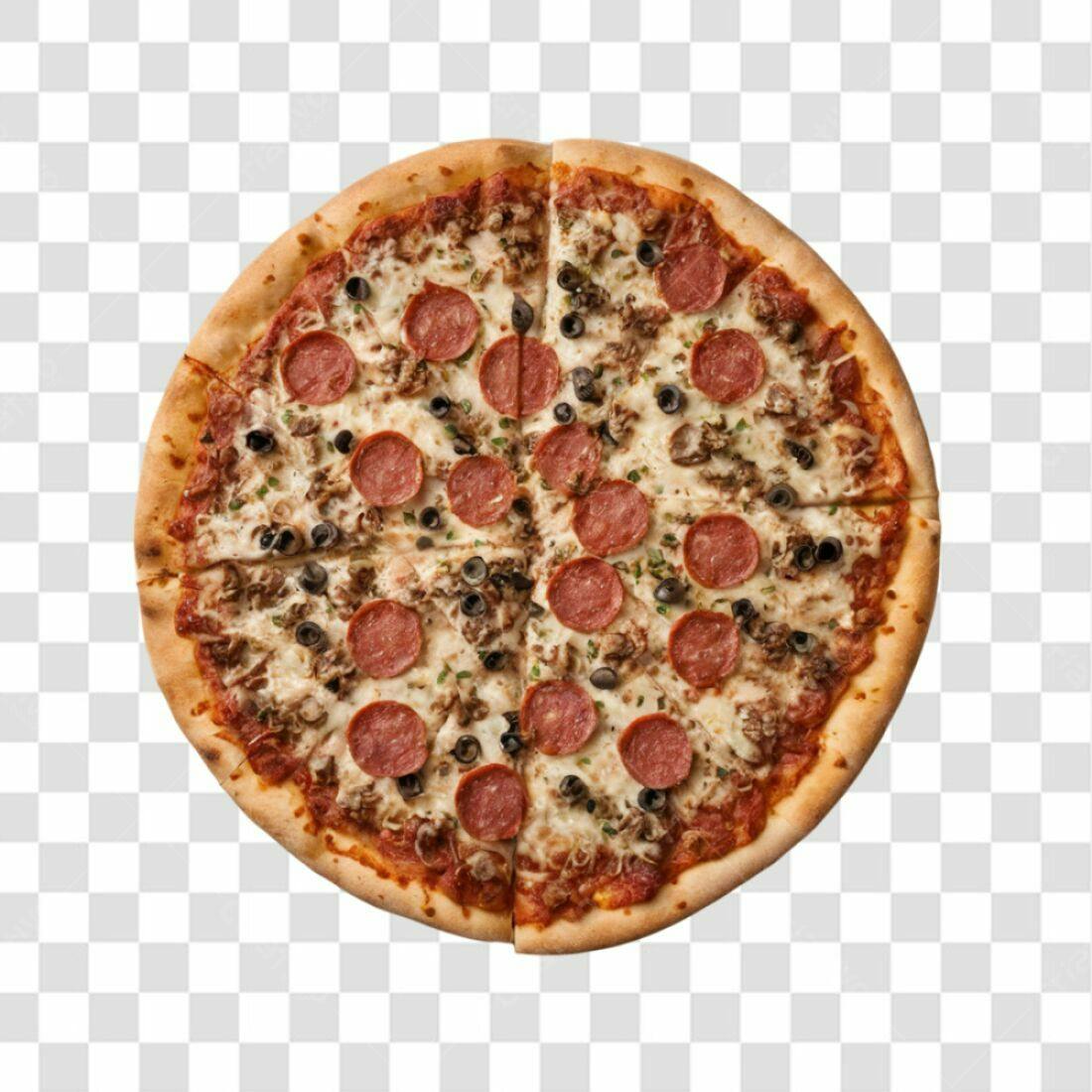 Imagem Pizza Pepperoni e Azeitonas PNG com fundo transparente