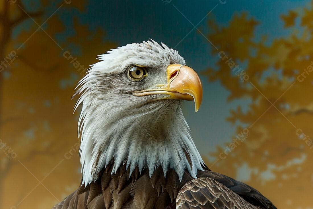 Águia careca perfil fundo dourado