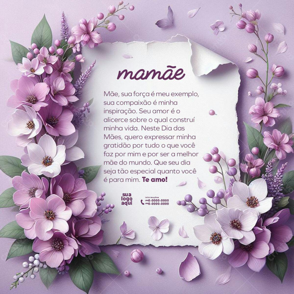 Cartão Dia das Mães com Flores PSD Editável