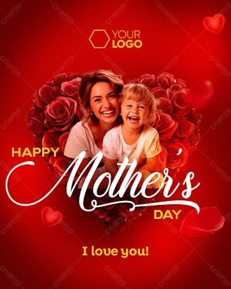 Social media feed happy mother's day red rose background