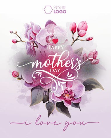 Social media feed happy mother's day with violet flowers background