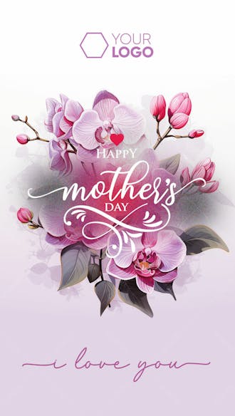 Social media stories happy mother's day with violet flowers background