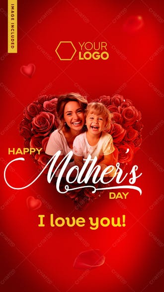 Social media stories happy mother's day red rose background