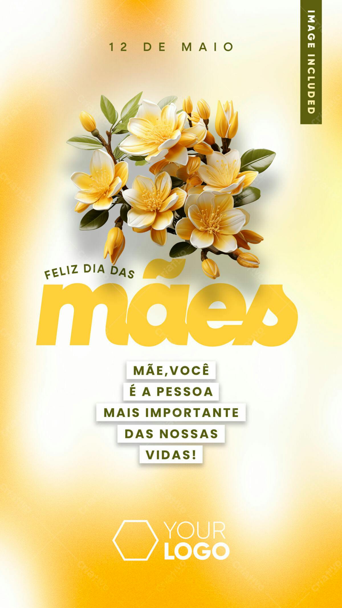 Flyer Dia das Mães com Flores Amarelas PSD Editável