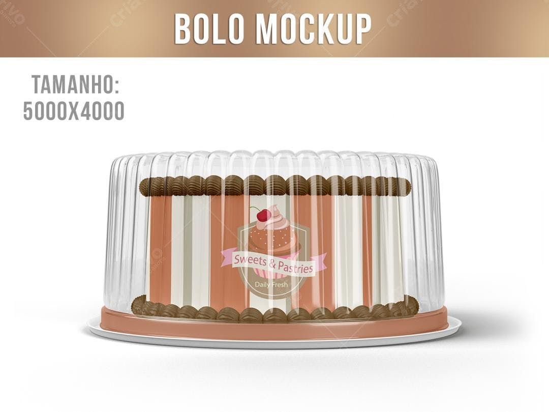 Mockup Realista de Bolo em Embalagem Transparente