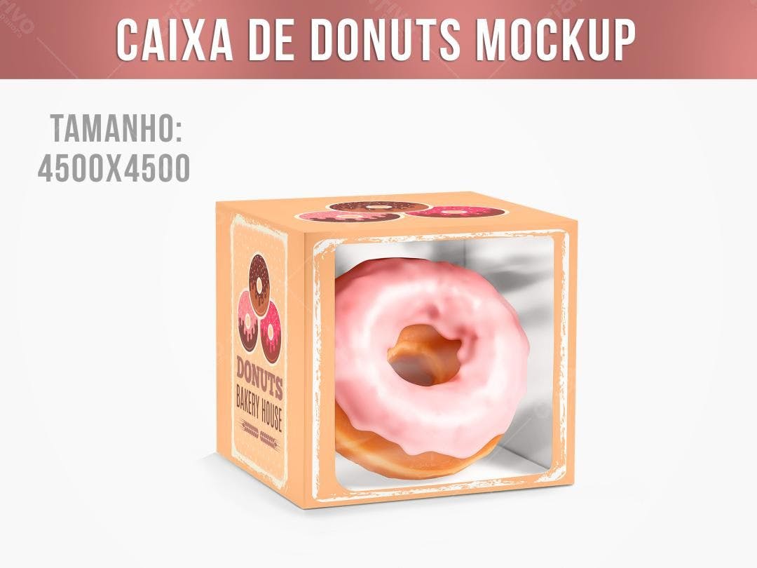 Mockup Caixa Donut Rosa - Embalagem para Doces