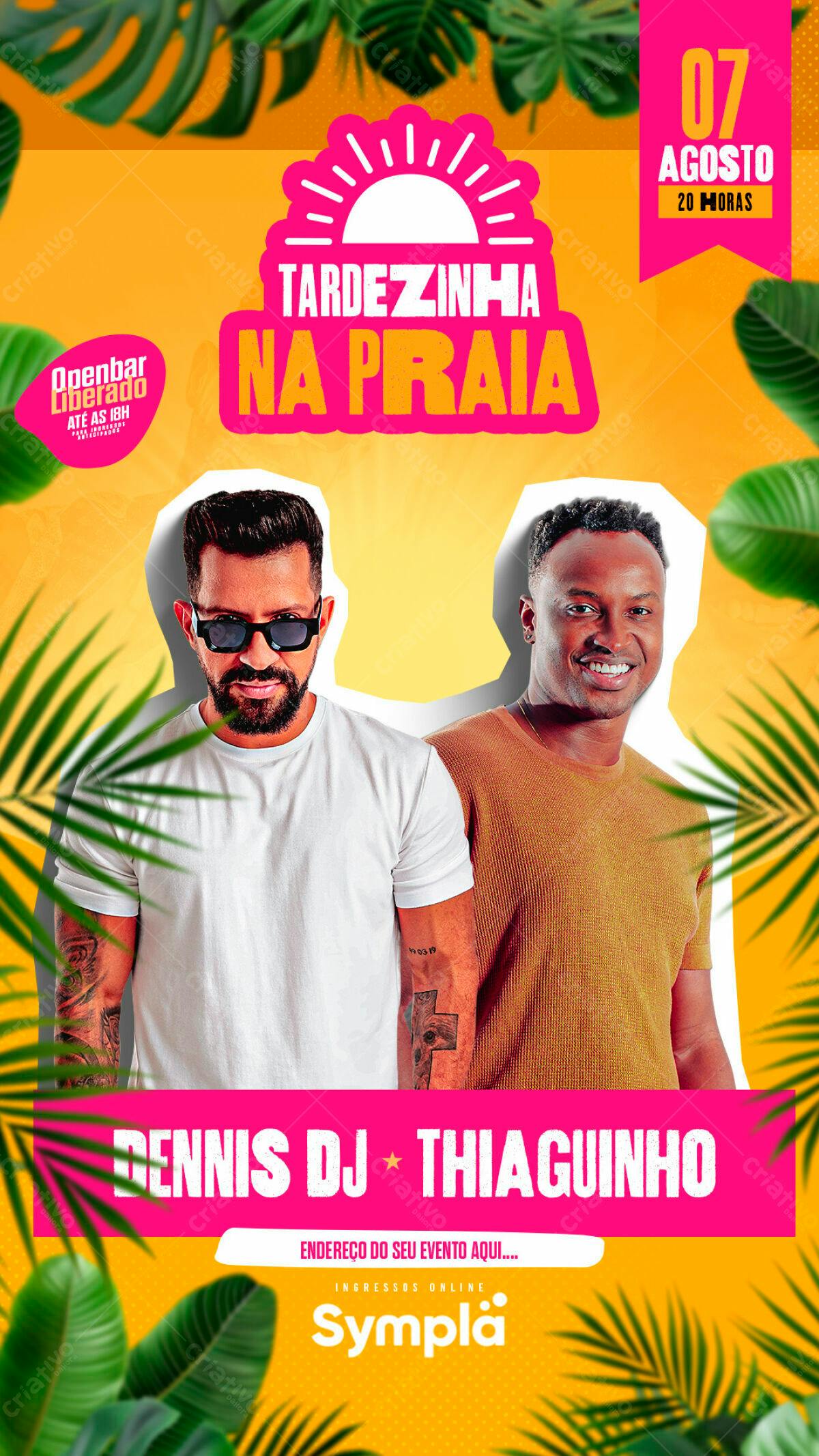 Flyer para Festa na Praia com Dennis DJ e Thiaguinho PSD Editável