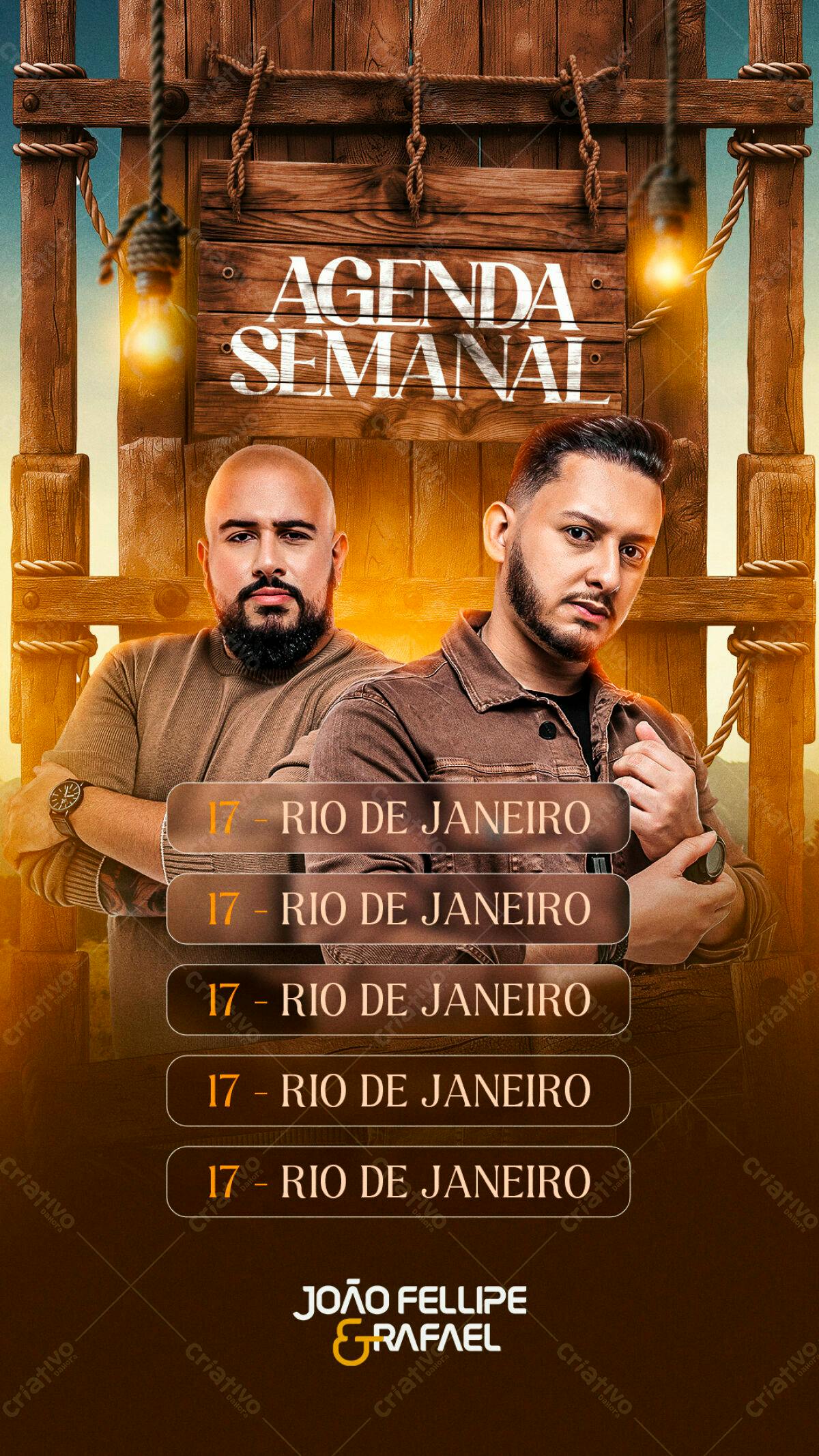 Flyer Agenda Semanal para Shows João Felipe & Rafael PSD Editável