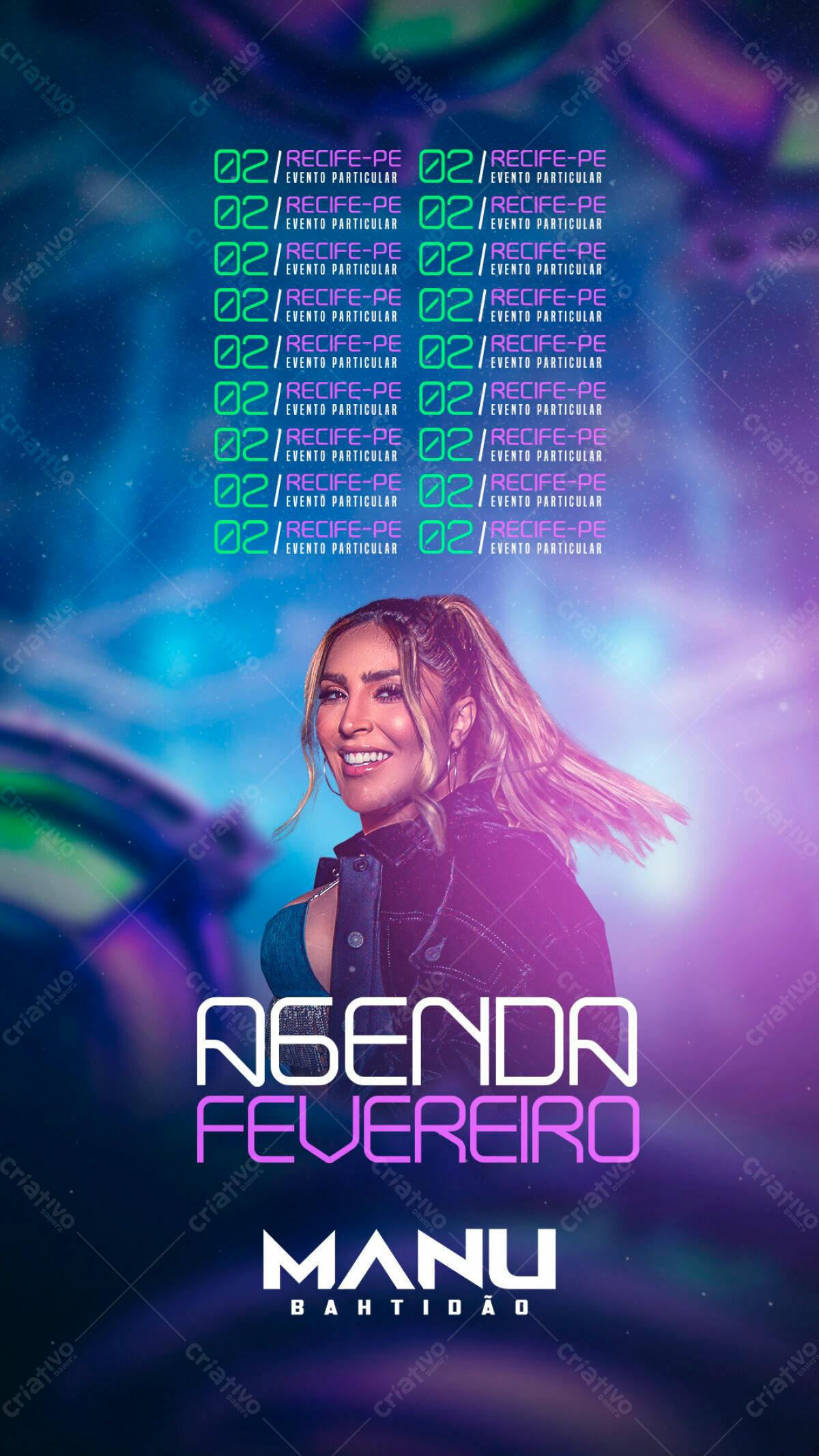 Flyer para Show Manu Batidão Fevereiro PSD Editável