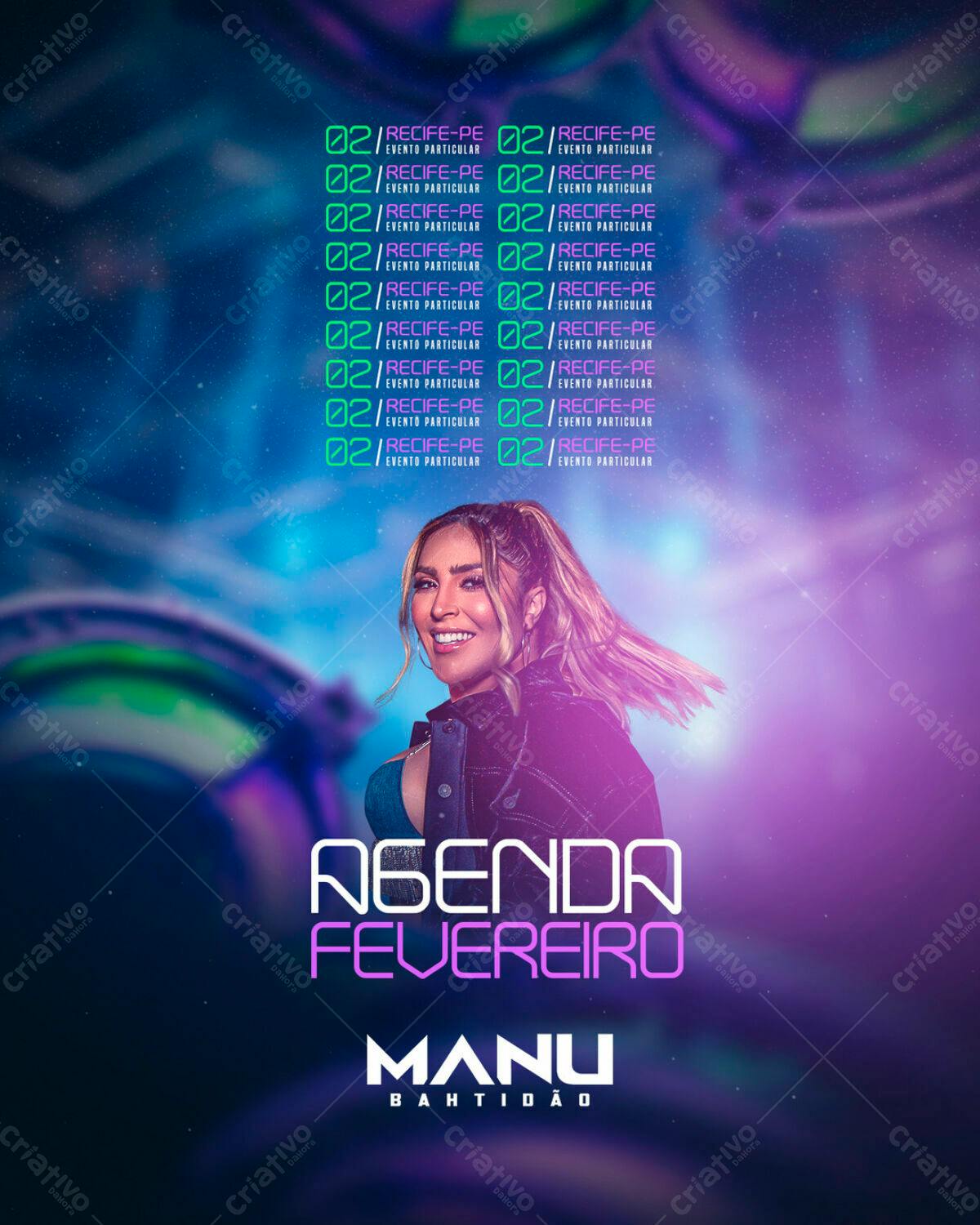 Flyer para Show Manu Batidão Fevereiro PSD Editável