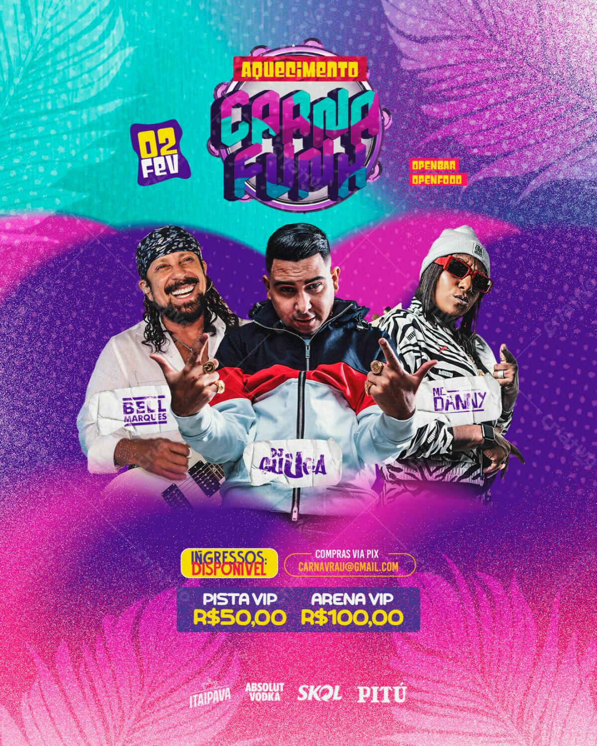 Flyer para Aquecimento Carnaval Funk PSD Editável