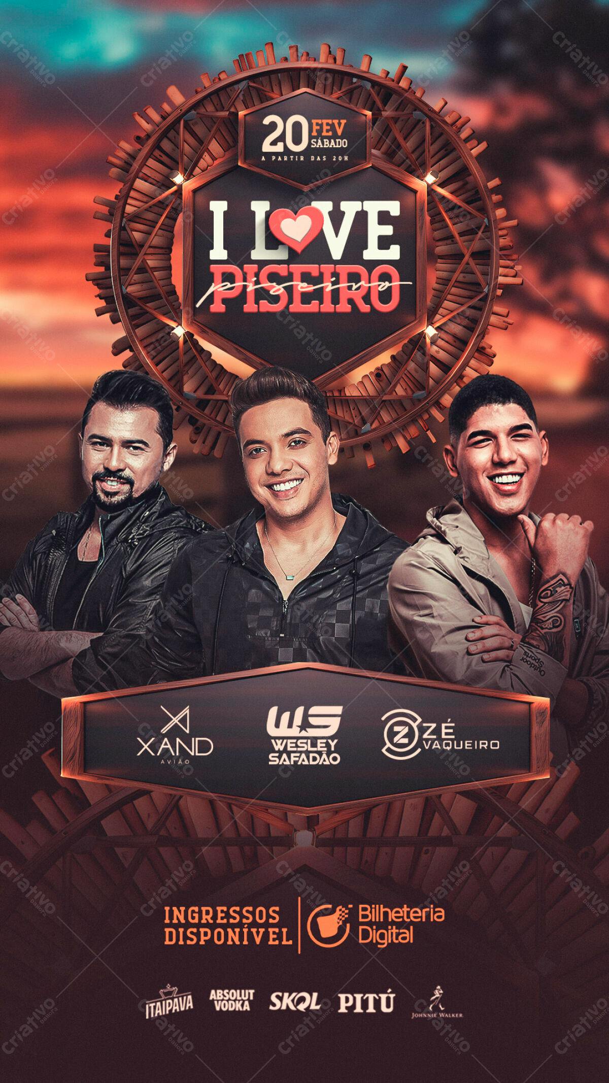 Flyer para Festa I Love Piseiro PSD Editável