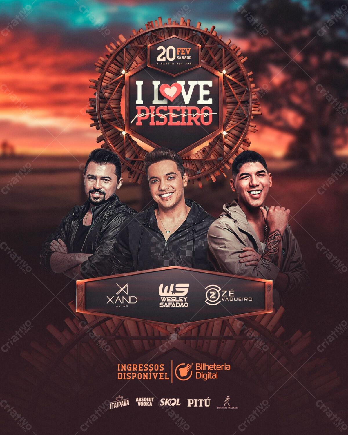 Flyer I Love Piseiro PSD Editável