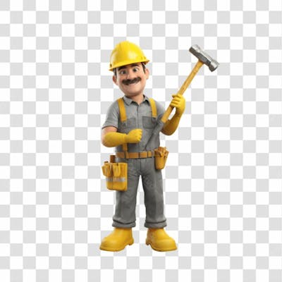 3D Render Trabalhador Cartoon Png Transparente
