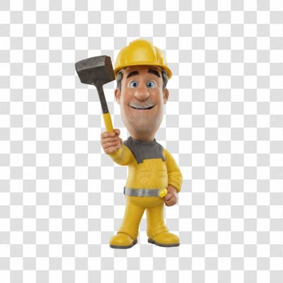 3D Render Trabalhador Cartoon Png Transparente