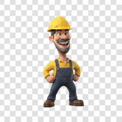 3D Render Trabalhador Cartoon Png Transparente