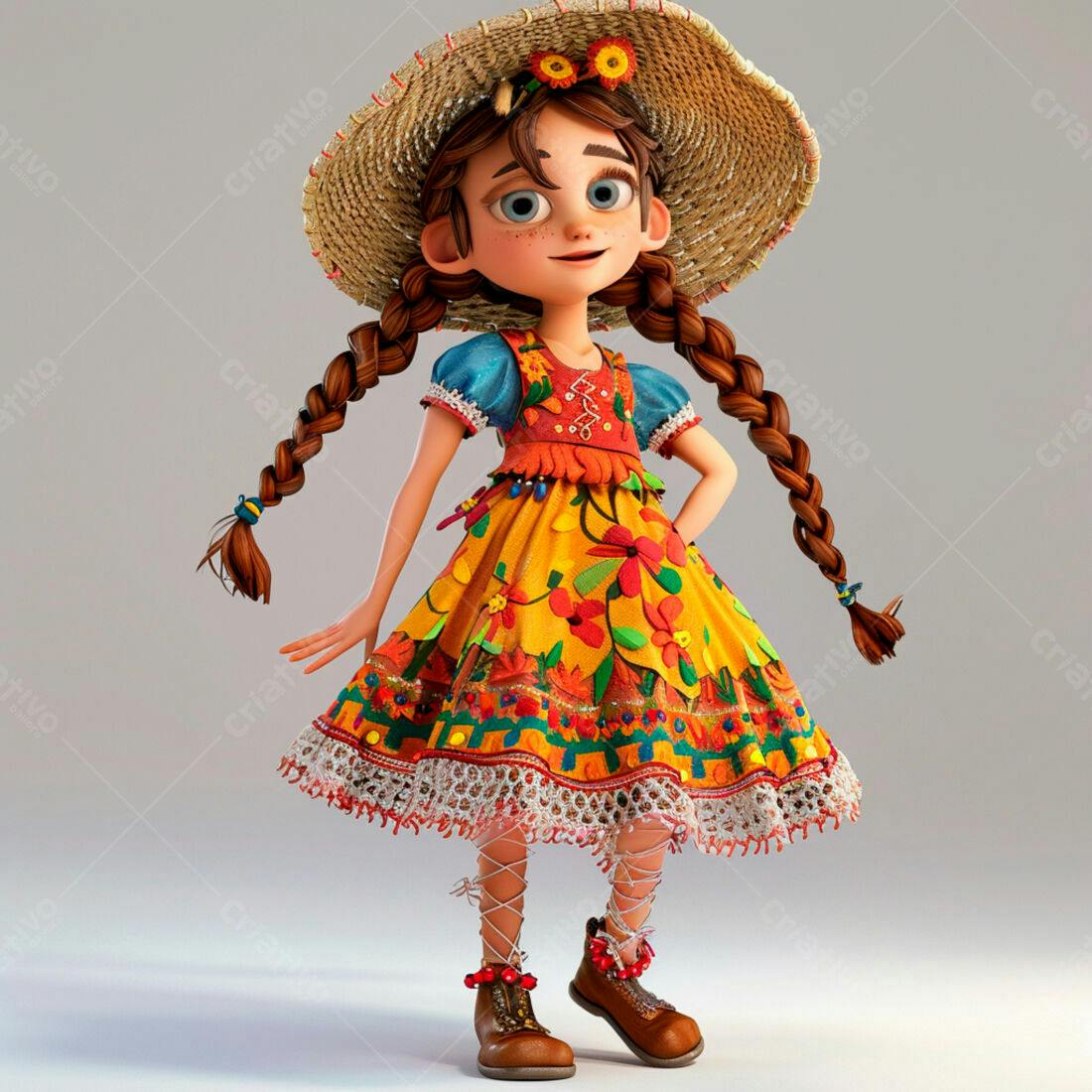 Menina animada em vestido colorido Festa Junina