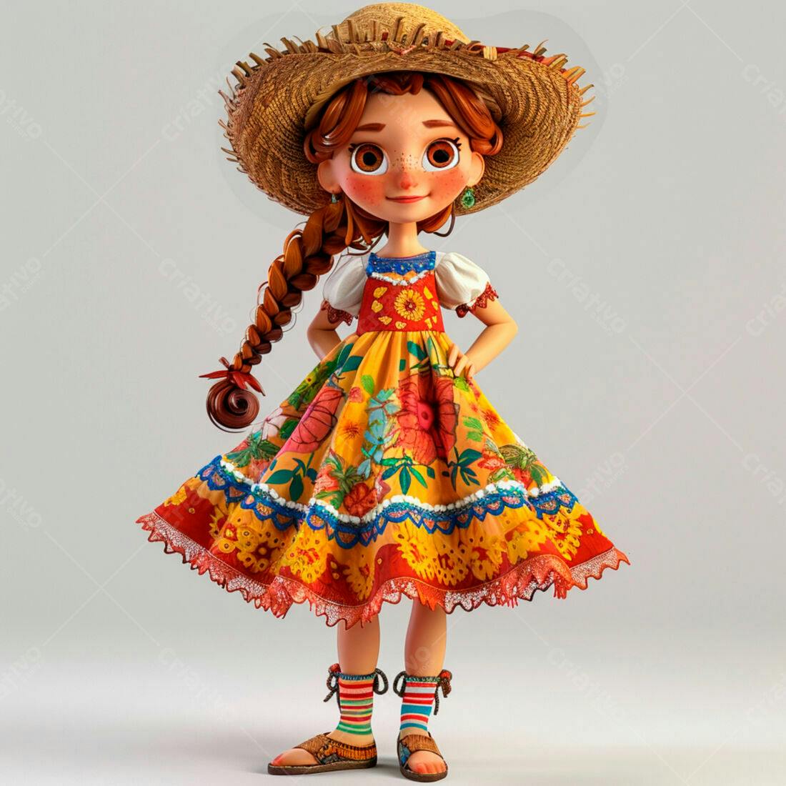 Menina animada em vestido floral amarelo