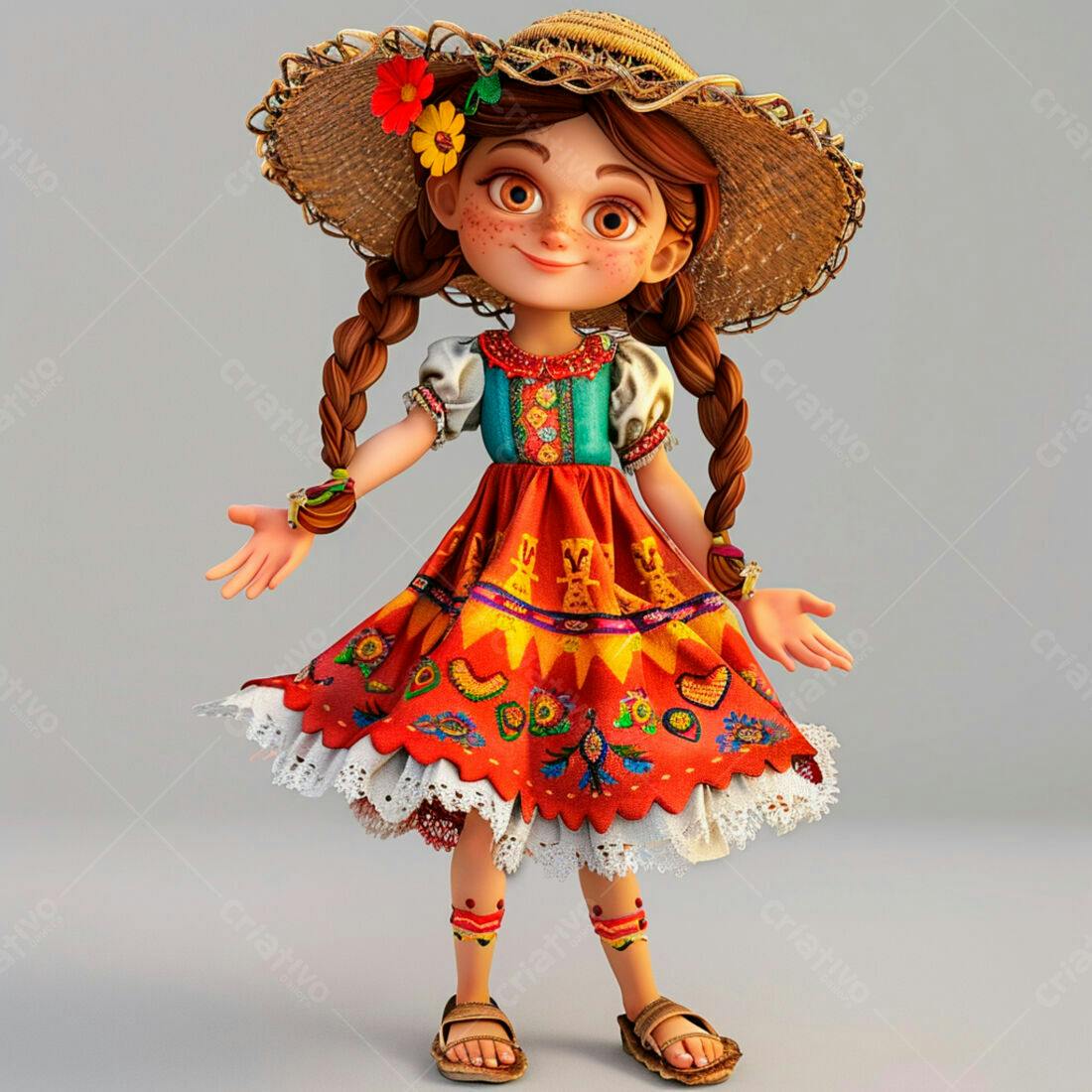 Menina fofa em vestido colorido Festa Junina