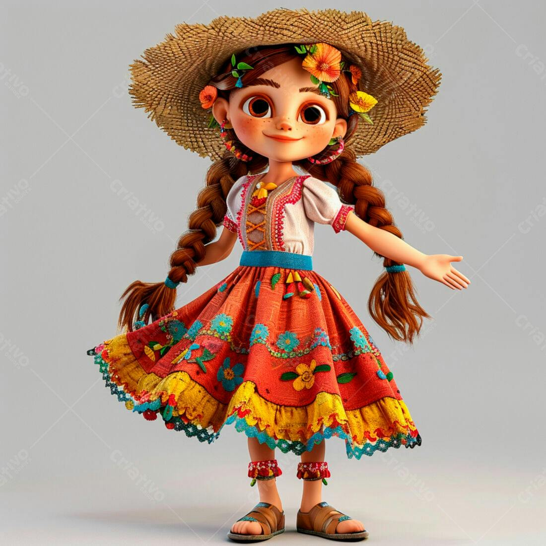 Menina animada em traje folclórico mexicano