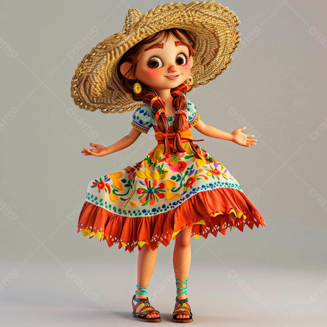 Menina animada em vestido mexicano colorido