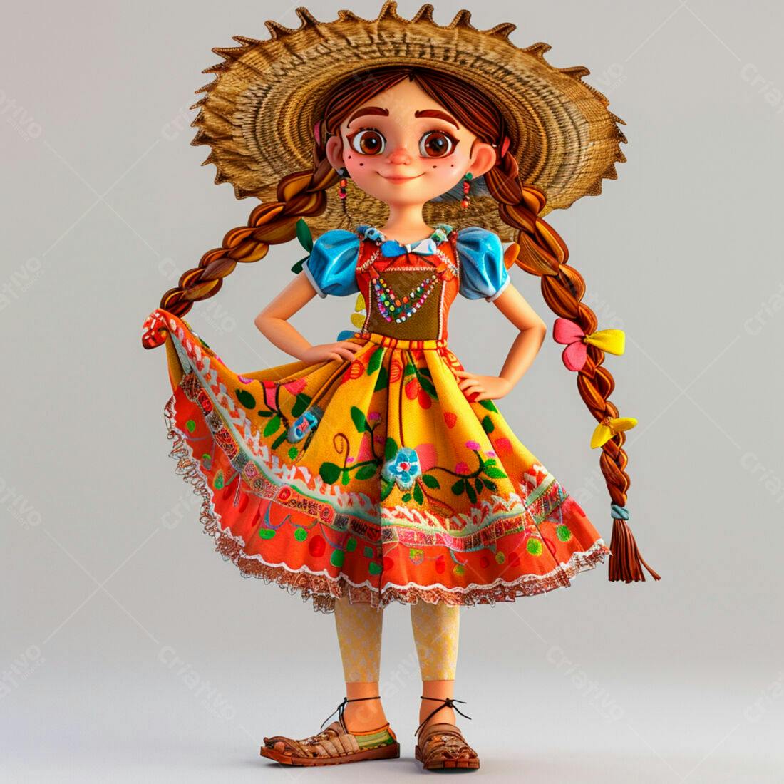 Menina animada em traje típico brasileiro