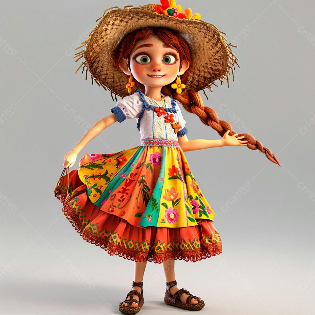 Menina animada em vestido colorido Festa Junina