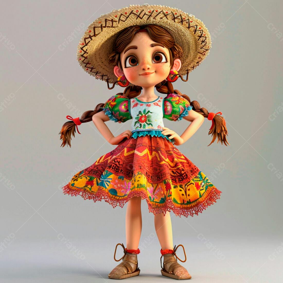 Menina animada em vestido mexicano colorido